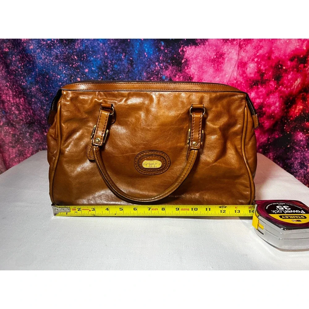 Harolds Style Vintage 1980s Leather Satchel Cognac Brown Top Handle Bag 14x9